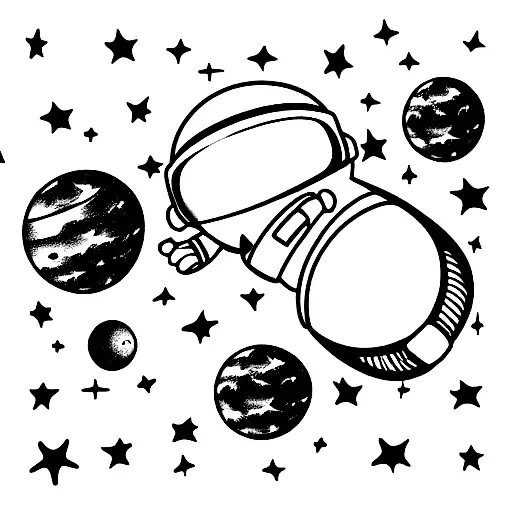 Astronaut Holding Balloons As Planets