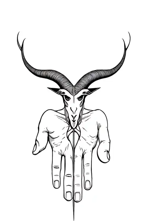 Line Work Baphomet On The Back Of Hand