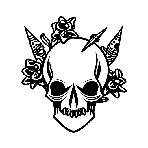 Skull With Flowers And Dagger