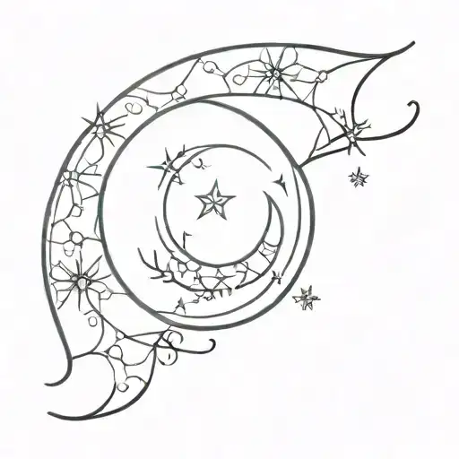 A Minimal Snowflake Inside A Thin Crescent Moon Surrounded