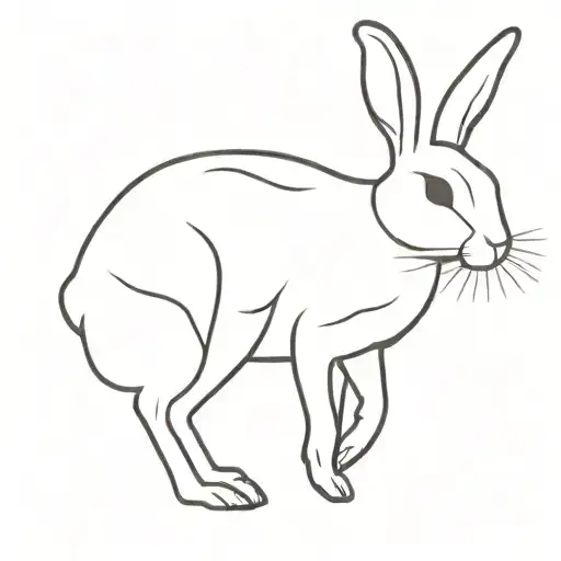 Silhouette Of Rabbit Standing In Black Thin Line