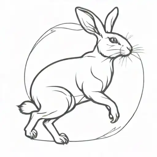 Silhouette Of Rabbit On Two Legs In Black Thin Line