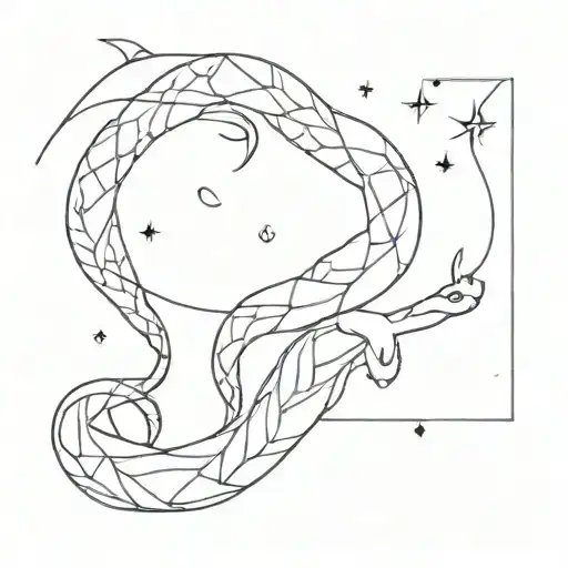 White Snake Made Of Leaves And Constellation