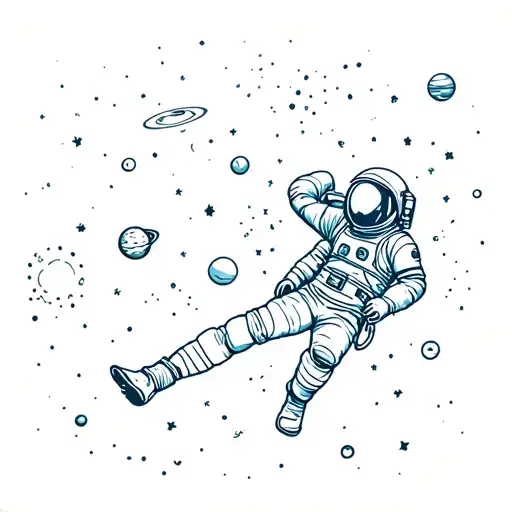 Astronaut Floating In Space Surrounded By Planets
