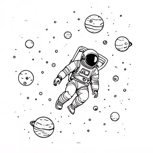 Astronaut Floating In Space Surrounded By Planets
