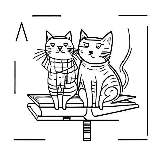 A Minimalist Tattoo Of A Cat And A Dog Sitting On Top Of A Book