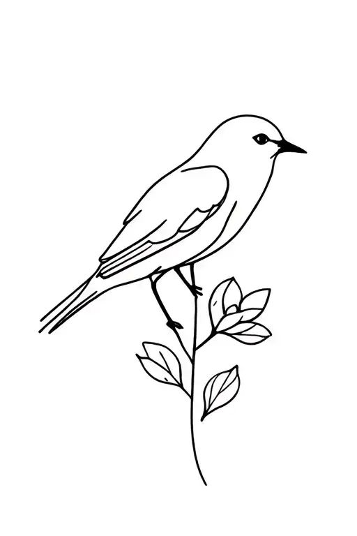 Minimal Line Bird And Flower