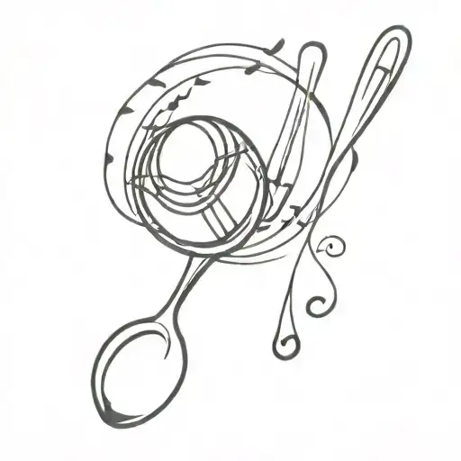 A Minimalist Tattoo Of A Spoon And Fork Crossed With Music Notes And A Sports Ball