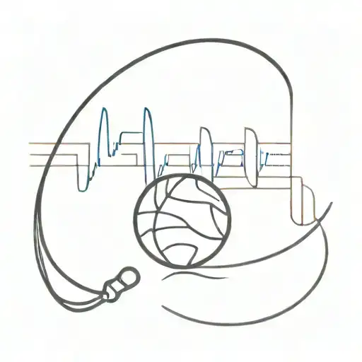A Minimalist Tattoo Of A Heart Rate Monitor With Music Waves And A Basketball Hoop