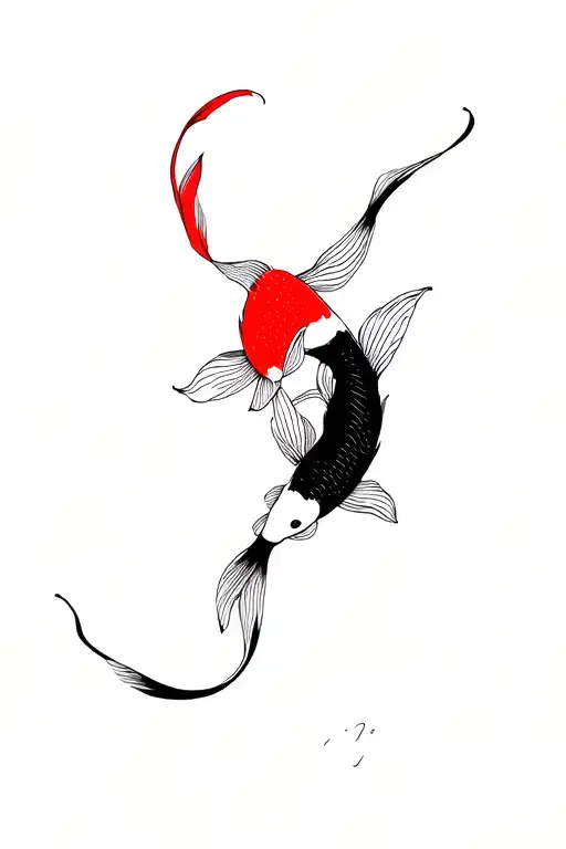 One Red One Black Koi Fish Swimming