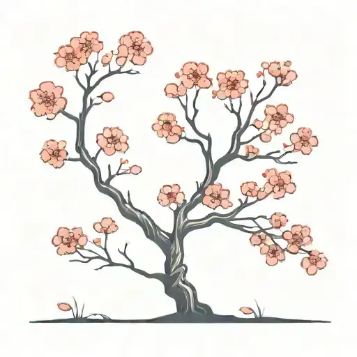 Red And Black Minimalistic Cherry Blossom Tree
