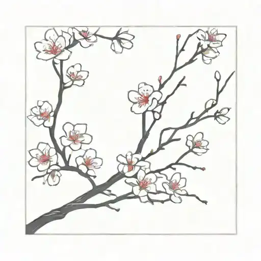 Black And Red Minimalistic Thin Cherry Blossom Tree