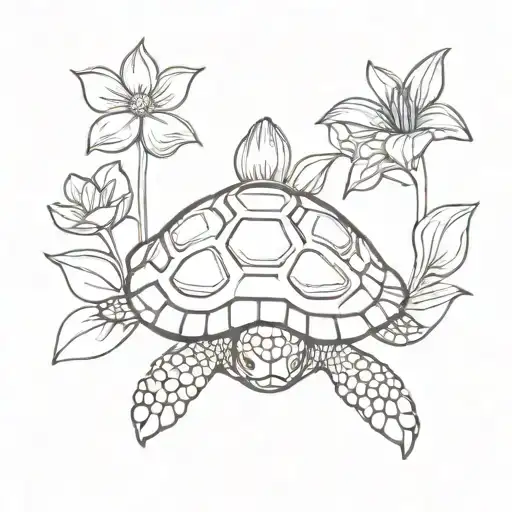 Turtle And Violet Flowers