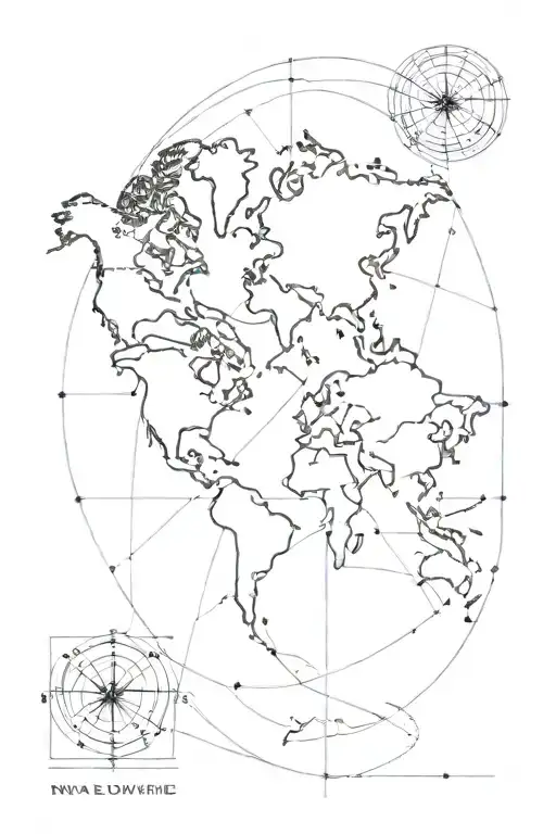 World Map Outline Shape With Unalome Symbol