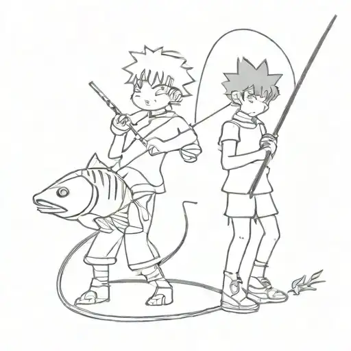 Gon And Killua Inspired Tattoo Design Featuring Gons Fishing Rod And Killua Lighting