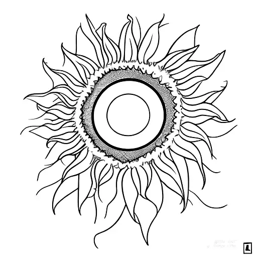 A Minimalist Representation Of A Sunflower Growing From A Tractor Tire