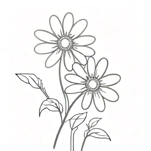 Minimalist Daisy With Stem And 14 Petals