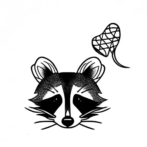 Line Art Tattoo Of Raccoon And Cat Touching With Noses