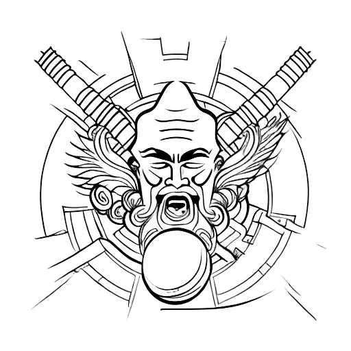 A Sketch-style Tattoo Of A Martial Arts Warrior Surrounded By Mythological Symbols