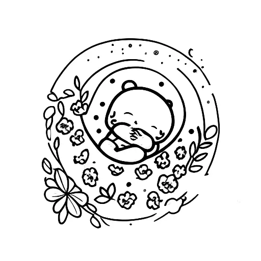 A Baby Peacefully Sleeping On A Bed Of Flowers