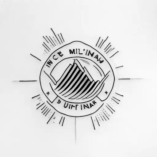 A Minimalist Tattoo Of The Dunder Mifflin Logo With A Video Camera Lens In The Background