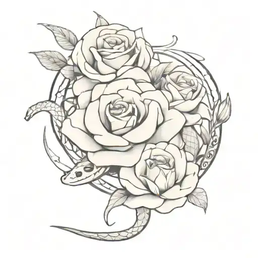 Snake With Roses Growing Around It With Some Hades And Pershepone Details