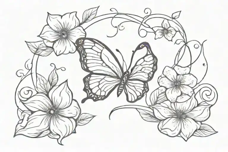 Moon Flower Butterfly Red Tattoo Design