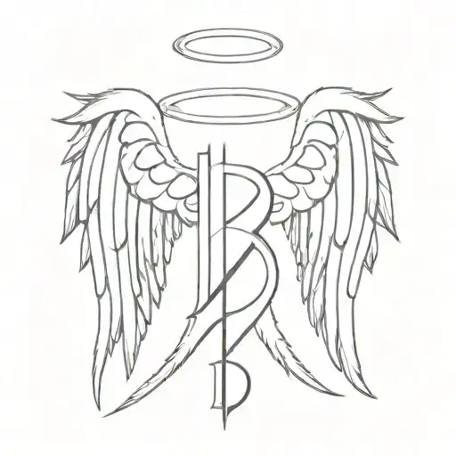 Capital B With An Ulmlaut On Top And Angel Wings On The Sides