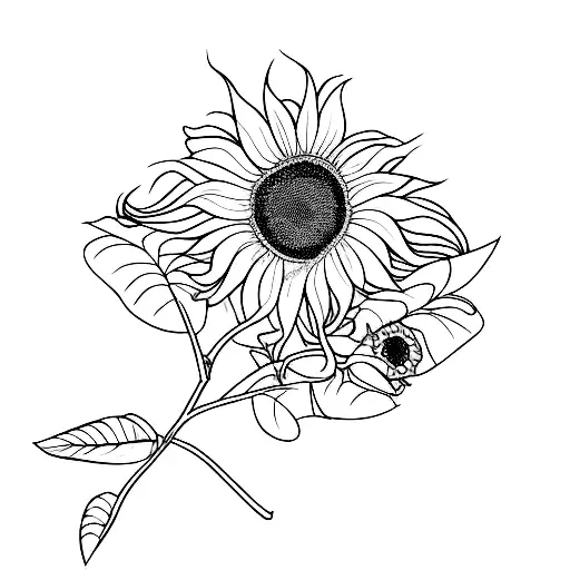 Simple Sunflower Sprigg Crossed Over Honeysuckle Sprig