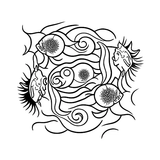 2 Koi With Water Lily And Aster