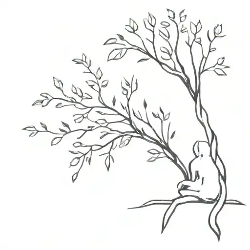 A Person And A Cat Sitting Under A Tree