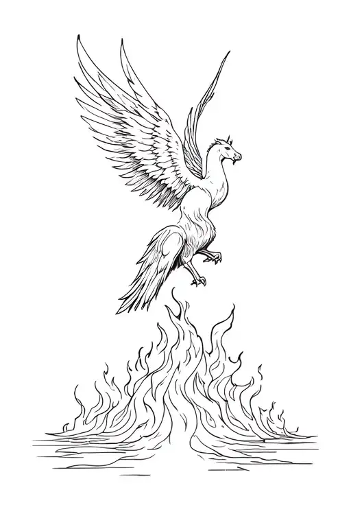 Pegasus Next To A Phoenix Rising From The Ashes