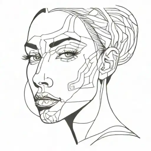 Abstract Design Of A Woman's Face Intertwined With Intricate Machinery