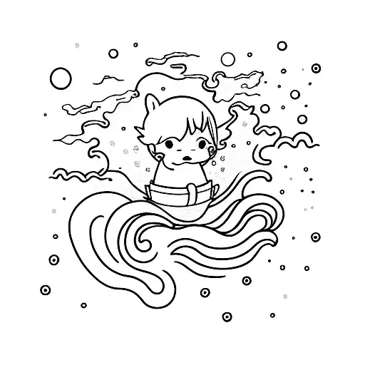 A Minimalist Tattoo Of Ponyo Swimming In Outer Space