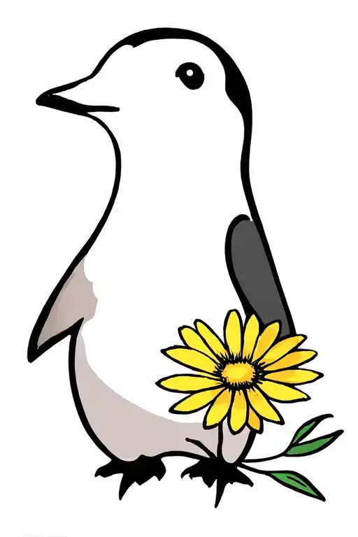 Penguin Holding Yellow Flower Coming