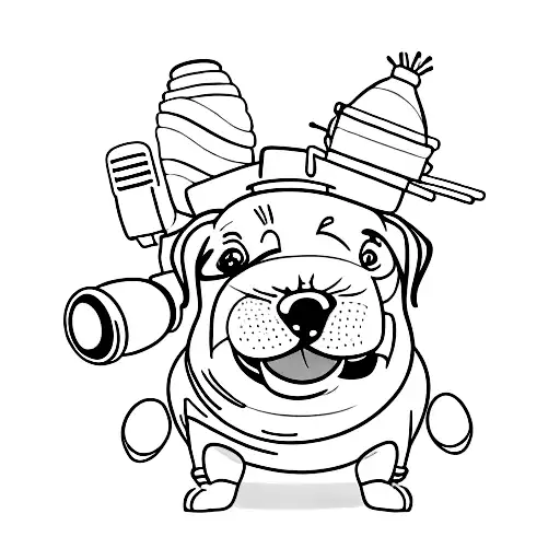 A Mic Between A Ham And A Dog With Cartoon Style