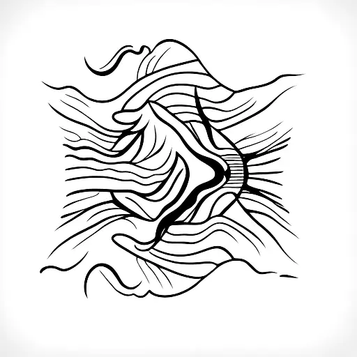 A Minimalist Tattoo Of A Silhouette Of A Hiker Standing In Front Of A Cascading Waterfall