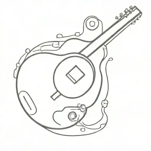 Combine A Guitar And A Cybersecurity Symbol In A Minimalist Design