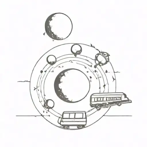 A Minimalist Tattoo Of A Train Traveling Through Different Moon Phases