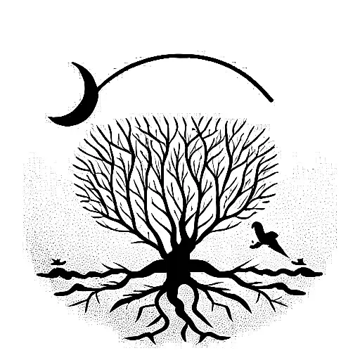 Tree Of Life With Moon And Birds