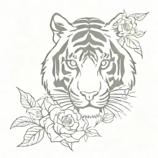 Tiger And Flowers