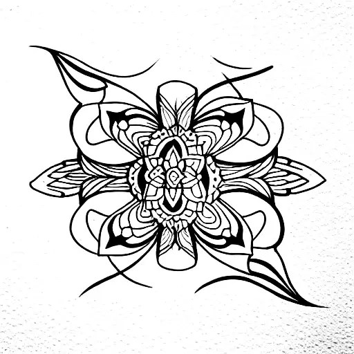 Two Koi Fish Flowers Outline Mandala