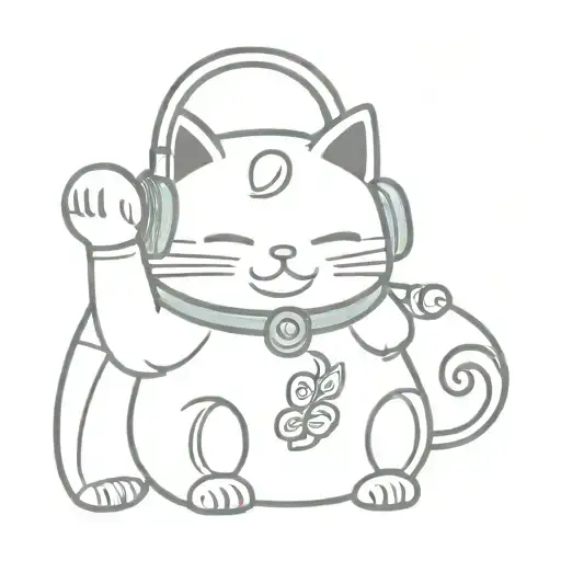 Omamori Lucky Cat Wearing Headphones