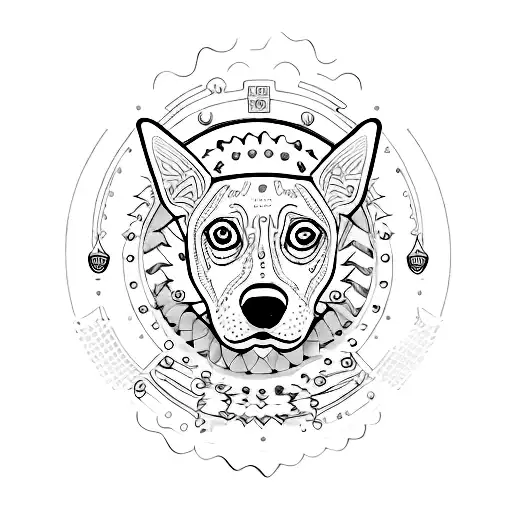 A Simple Yet Elegant Design Of A Dog Surrounded By Philosophical Symbols