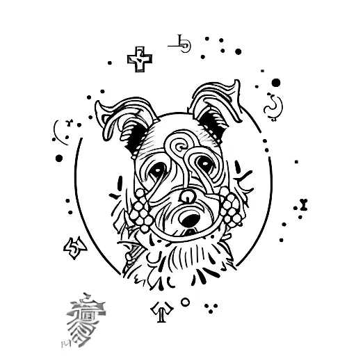 A Simple Yet Elegant Design Of A Dog Surrounded By Philosophical Symbols