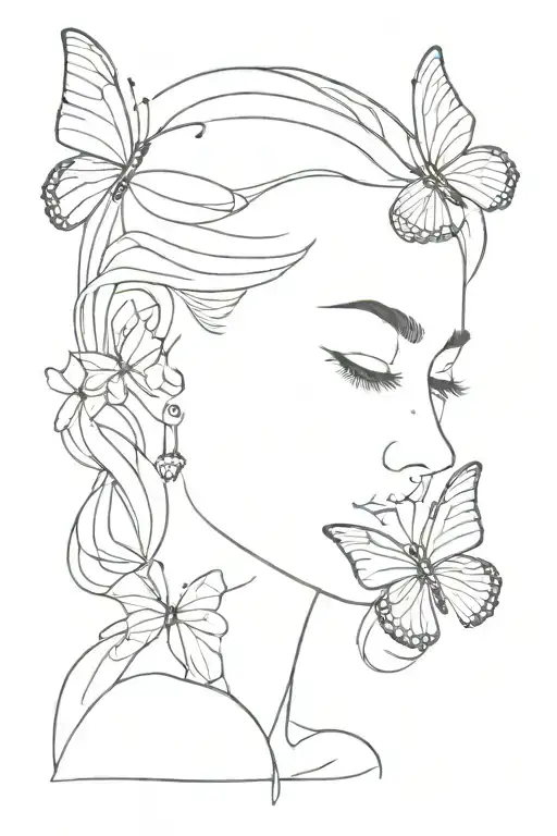 Profile Visage One Line Tattoo Including A Butterfly