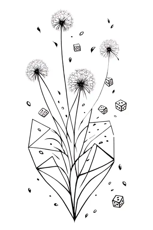 Roleplaying Geometric Dice Intertwined With Floating Dandilion Seeds