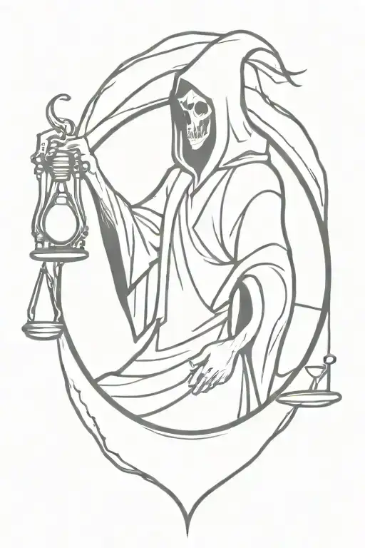 Grim Reaper Holding Hour Glass With Clock