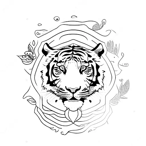 Tiger De Corpo Inteiro Com Flores