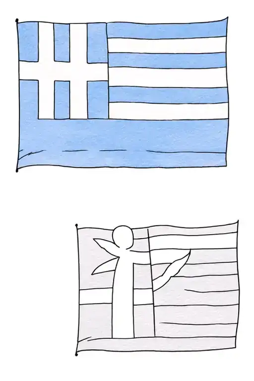 Greek Flag With Greek Symbol Of Family